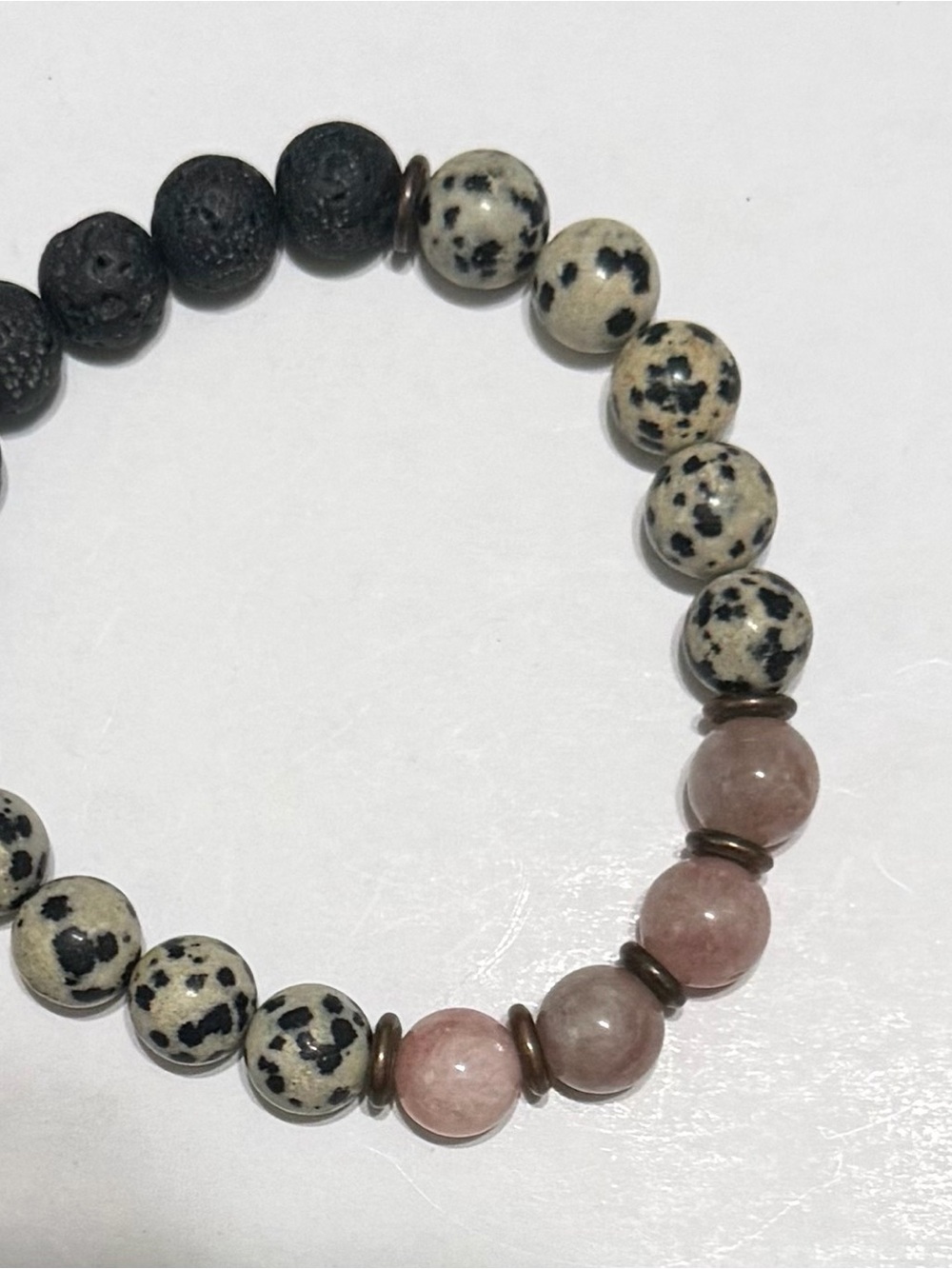Dalmatian Jasper and Pink Stone Beaded Bracelet - Women Jewelry